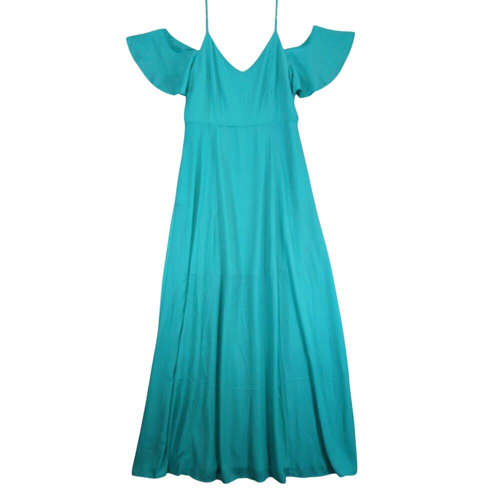 Davi & Dani Sz L Flutter Sleeve Teal Maxi Babydoll Dress HoCo Beachy Sleeveless